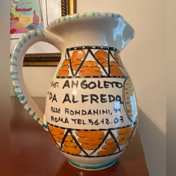 Vintage handpainted rustic traditional painted Pizza wine pitcher from Italy - Picture 2 of 5